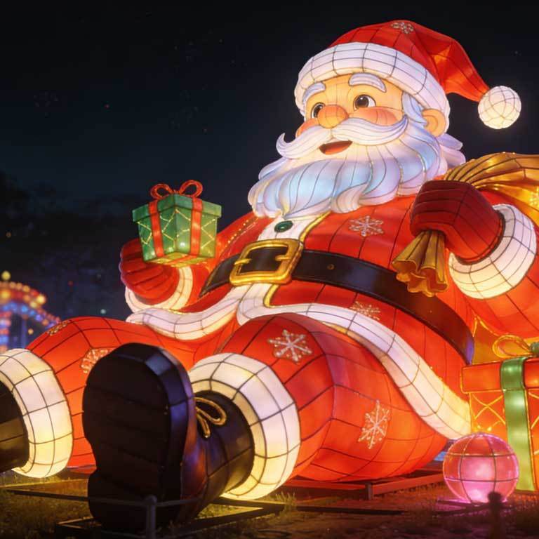 Commercial LED Christmas Train Light Sculpture Scene, Giant Illuminated Santa Train Lantern Set for Outdoor Light Festival