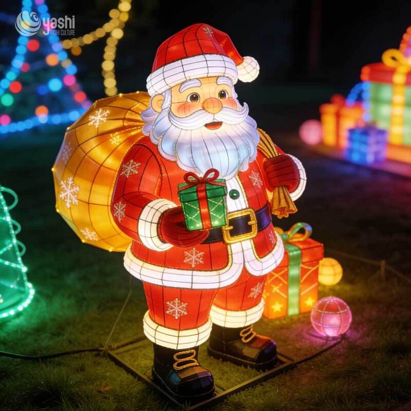 Commercial LED Christmas Train Light Sculpture Scene, Giant Illuminated Santa Train Lantern Set for Outdoor Light Festival