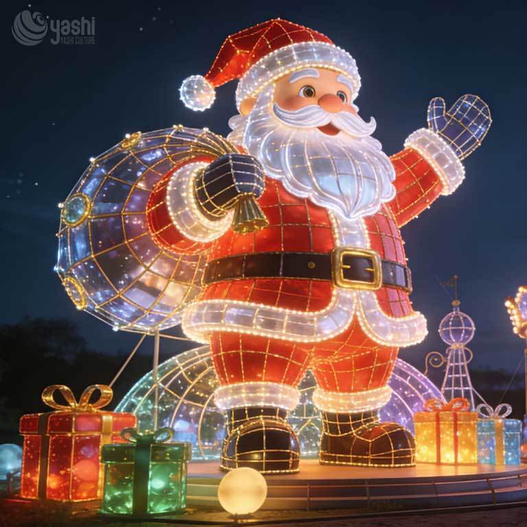 Commercial LED Christmas Train Light Sculpture Scene, Giant Illuminated Santa Train Lantern Set for Outdoor Light Festival