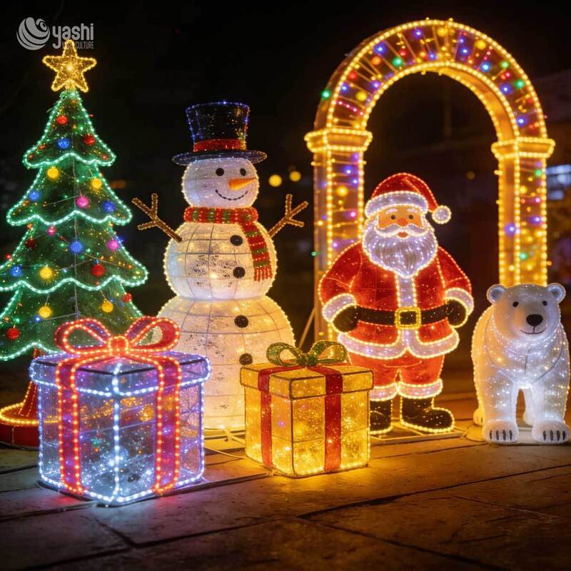 Personalized Waterproof LED Christmas Reindeer, Tree and Sleigh Decorations for Outdoor Parks and Shopping Malls