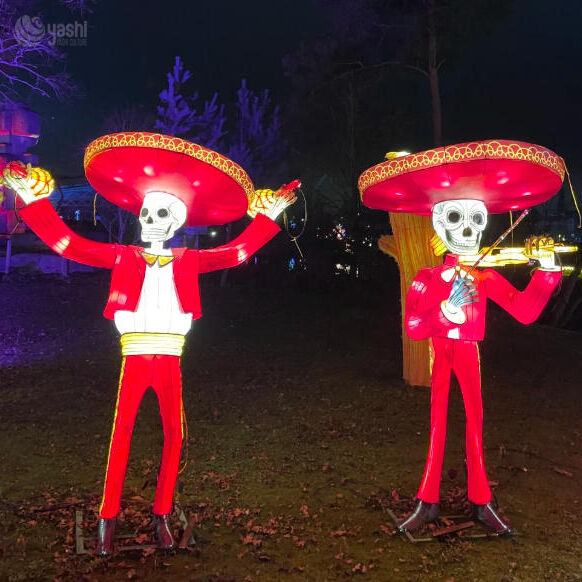 Custom Day of the Dead Sugar Skull Lantern With Sombrero, Large LED Mexican Theme Light Sculpture for Festival Events