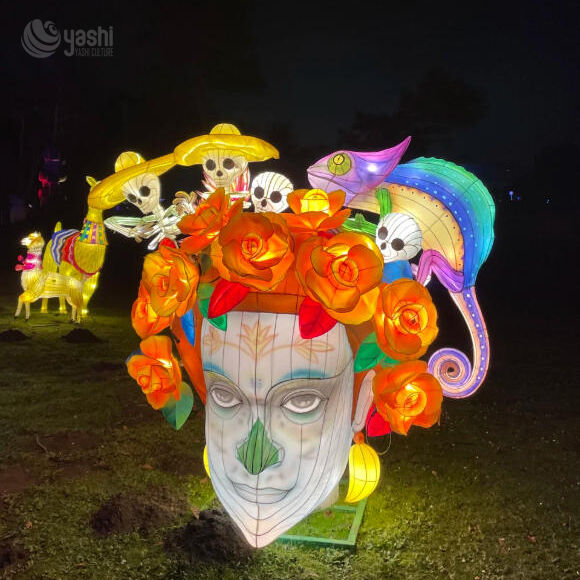 Large Mexican Sugar Skull Lantern Sculpture - Custom Light Festival & Halloween Lighting Decor Solution