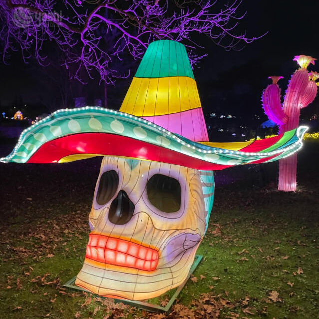 Custom Day of the Dead Sugar Skull Lantern With Sombrero, Large LED Mexican Theme Light Sculpture for Festival Events