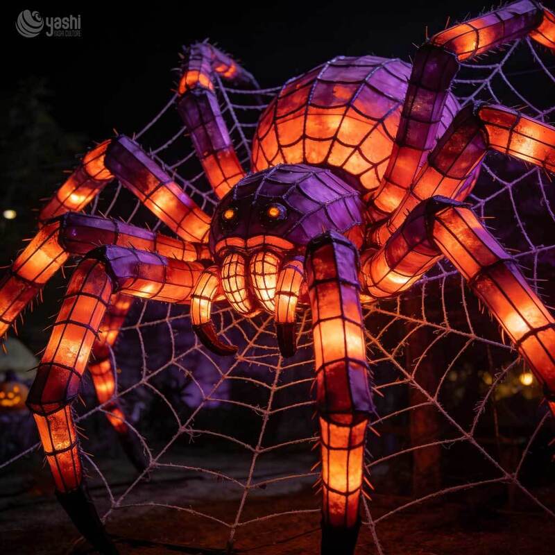 Custom Giant Halloween Spider Lantern with Web, Large‑Size LED Horror Theme Light Sculpture for Festival Attraction