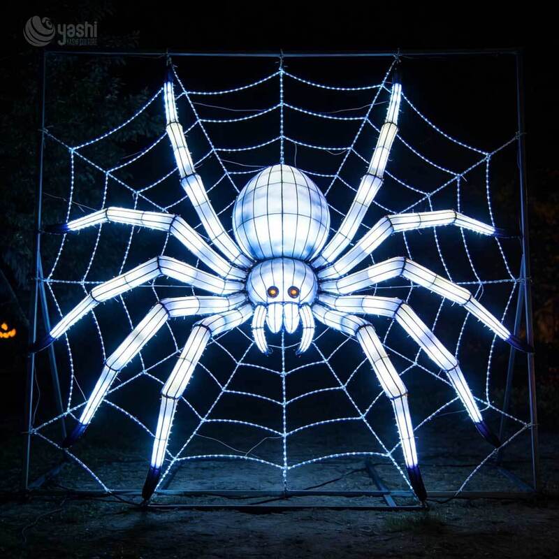 Custom Giant Halloween Spider Lantern with Web, Large‑Size LED Horror Theme Light Sculpture for Festival Attraction
