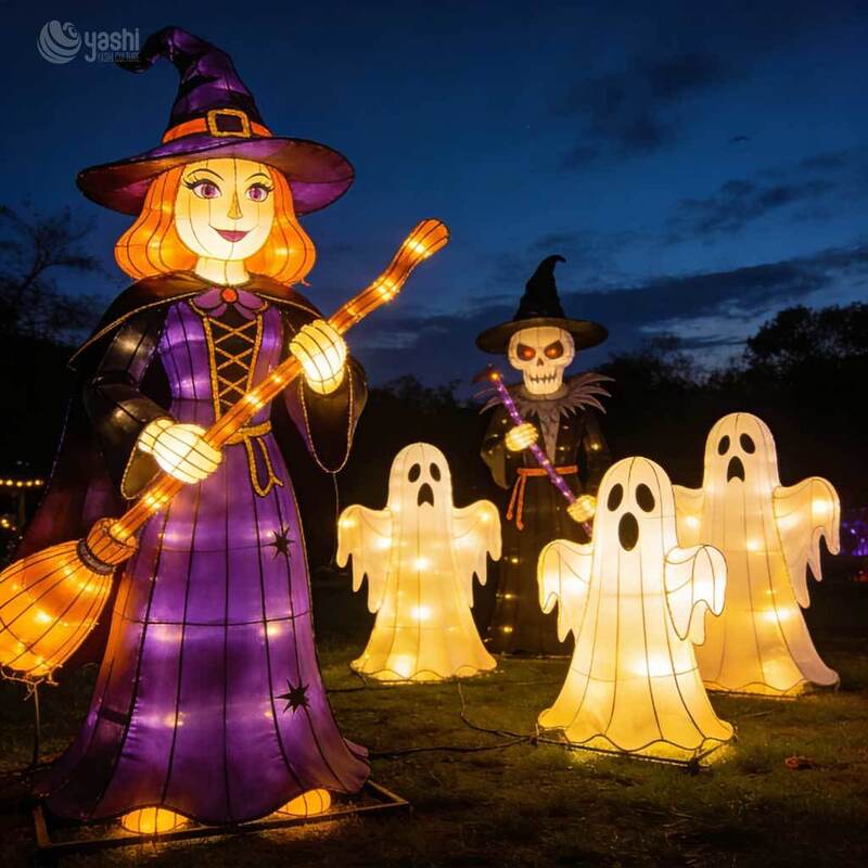 Custom Giant Halloween Spider Lantern with Web, Large‑Size LED Horror Theme Light Sculpture for Festival Attraction