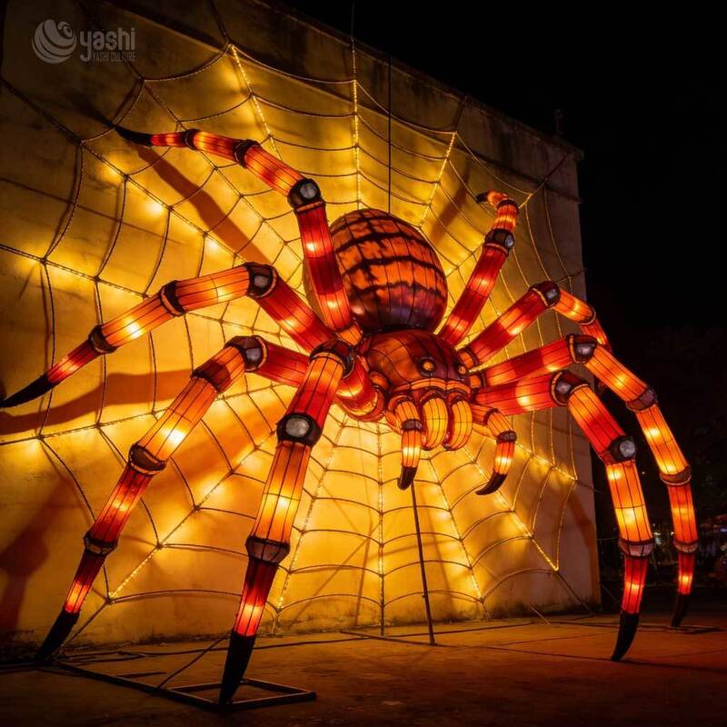 Custom Giant Halloween Spider Lantern with Web, Large‑Size LED Horror Theme Light Sculpture for Festival Attraction