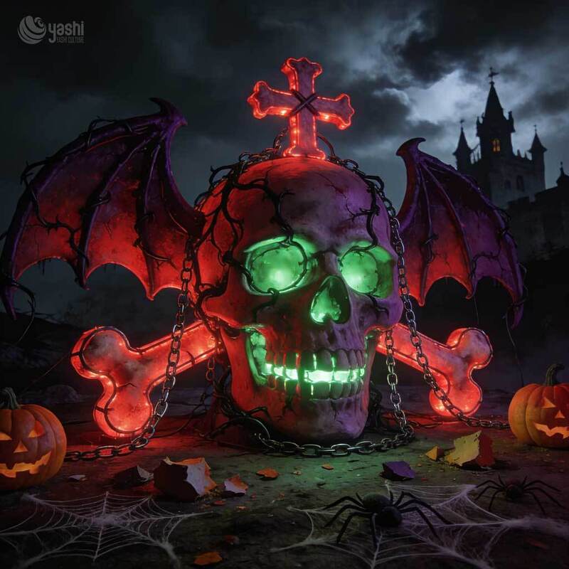 Custom Giant Skull Halloween Lantern, Large LED Skull Head Lantern with Graveyard & Pumpkin Scene for Festival Display