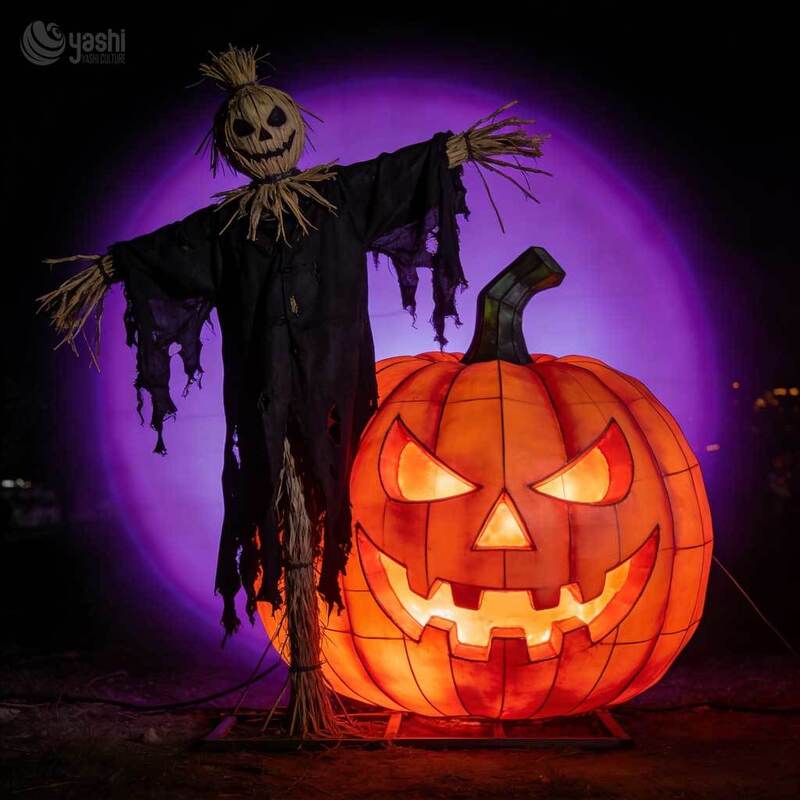 Custom Halloween Witch Lantern with Broomstick, Large LED Spooky Witch Figure Lantern for Halloween Theme Park Display