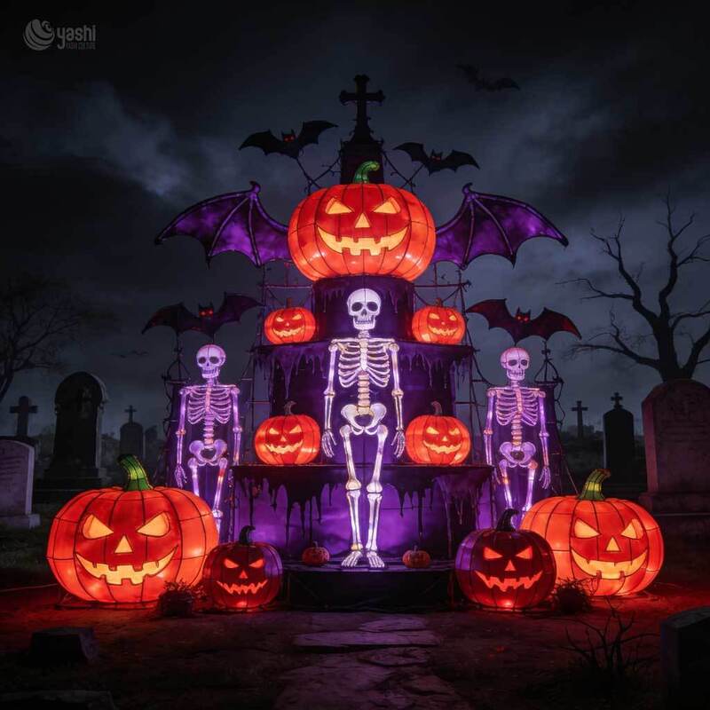 Custom Halloween Witch Lantern with Broomstick, Large LED Spooky Witch Figure Lantern for Halloween Theme Park Display