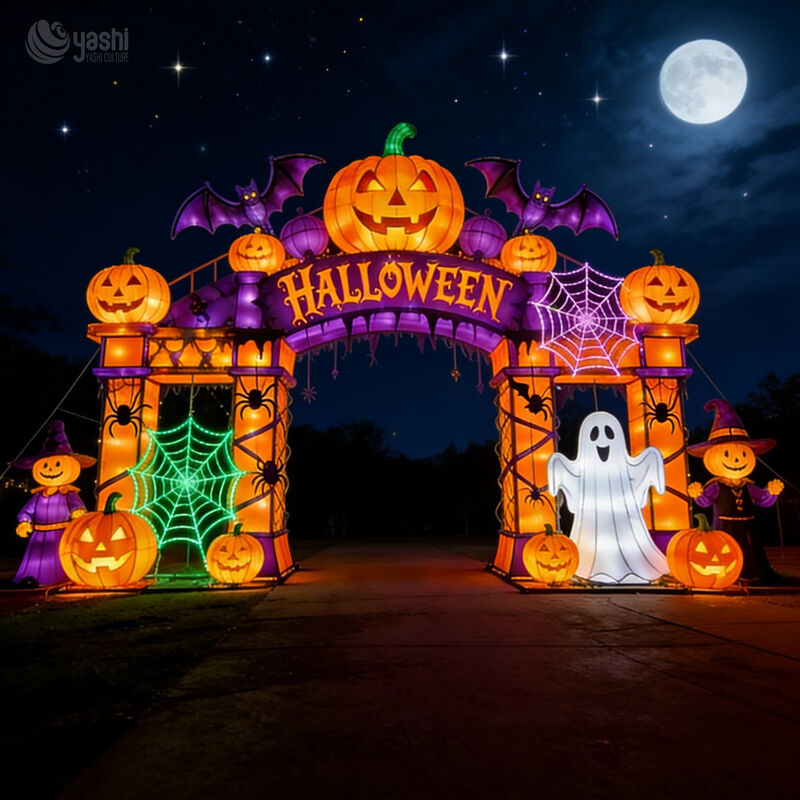 Custom Halloween Arch Lantern, Large‑Size LED Pumpkin Ghost Bat Themed Light Arch for Festival Entrance Decoration
