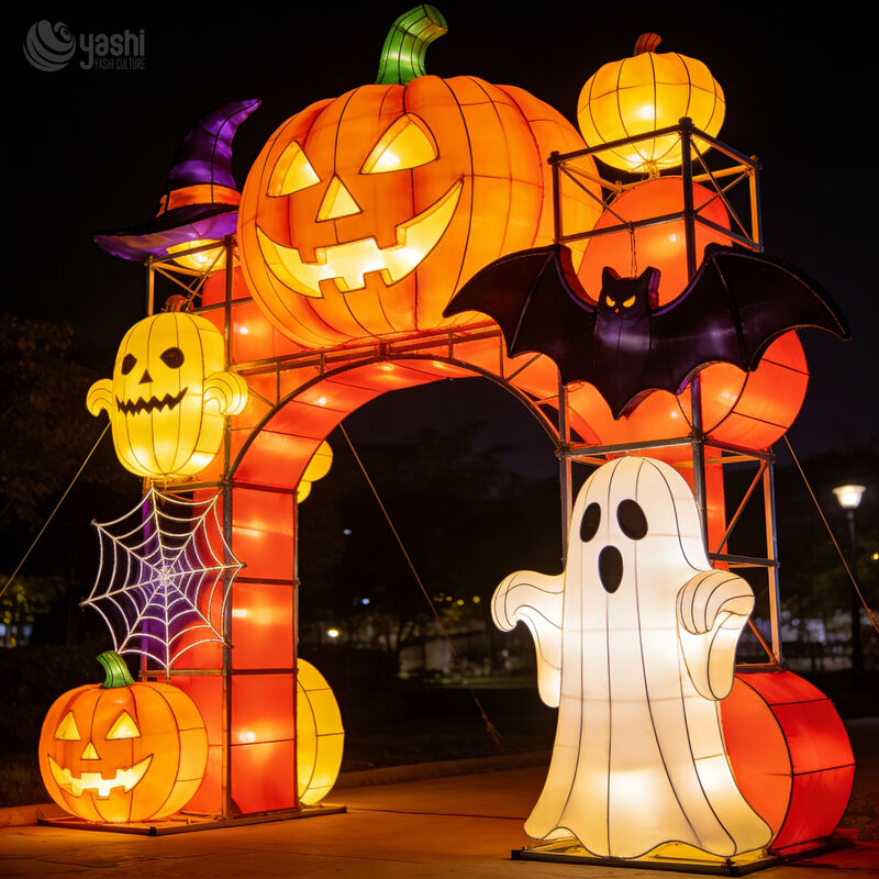Custom Halloween Arch Lantern, Large‑Size LED Pumpkin Ghost Bat Themed Light Arch for Festival Entrance Decoration