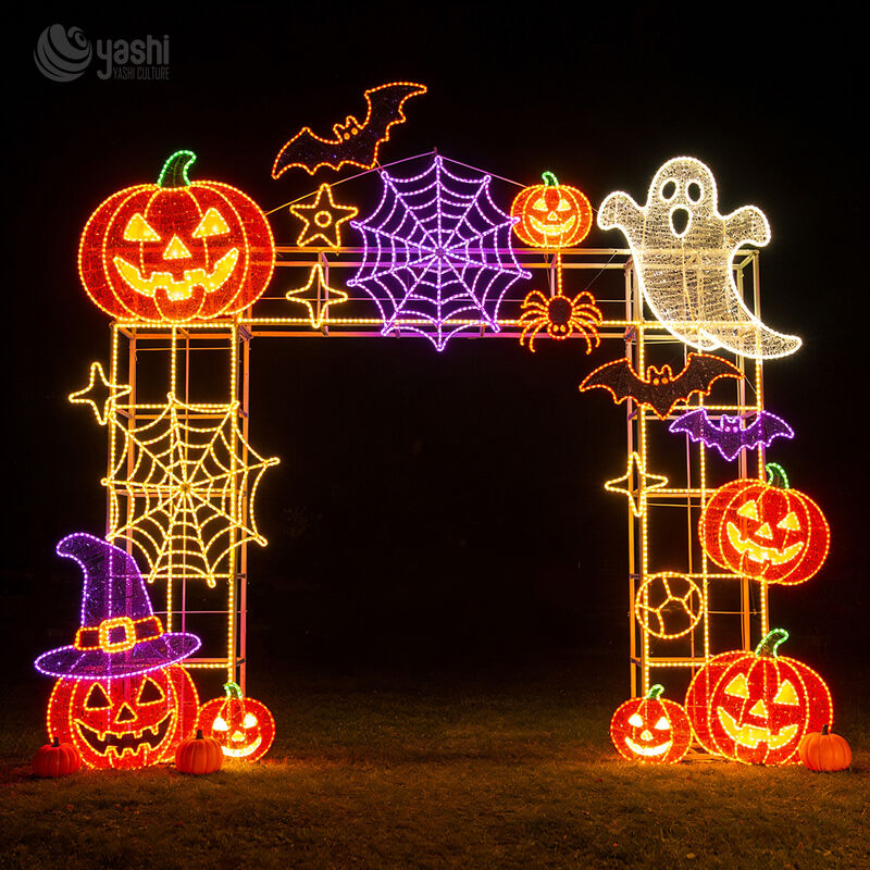 Custom Giant Halloween Archway LED Light Sculpture Pumpkin Bat Ghost Spider Outdoor Festival Decoration Lantern