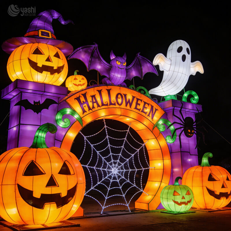 Custom Halloween Arch Lantern, Large‑Size LED Pumpkin Ghost Bat Themed Light Arch for Festival Entrance Decoration