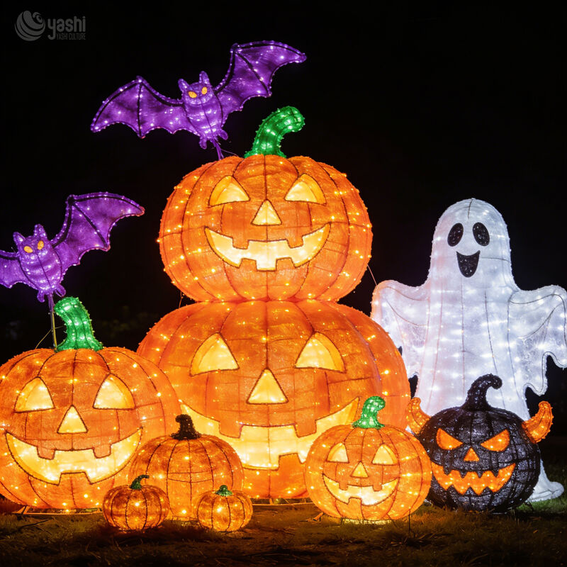 Halloween Ghost Skeleton Pumpkin LED Light Sculpture Giant Outdoor Festival Decor Custom Lantern