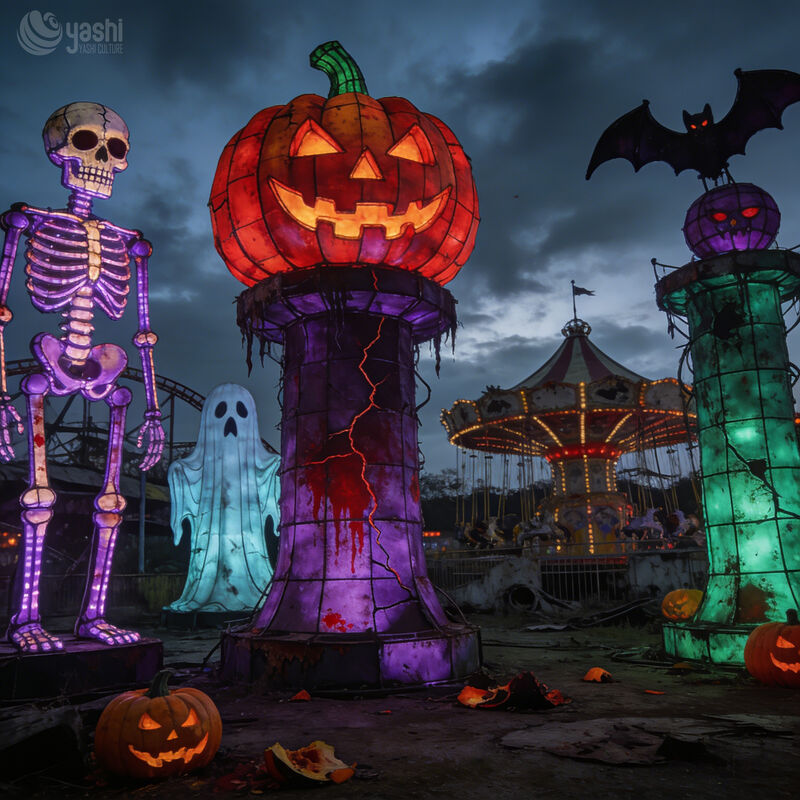 Halloween Ghost Skeleton Pumpkin LED Light Sculpture Giant Outdoor Festival Decor Custom Lantern