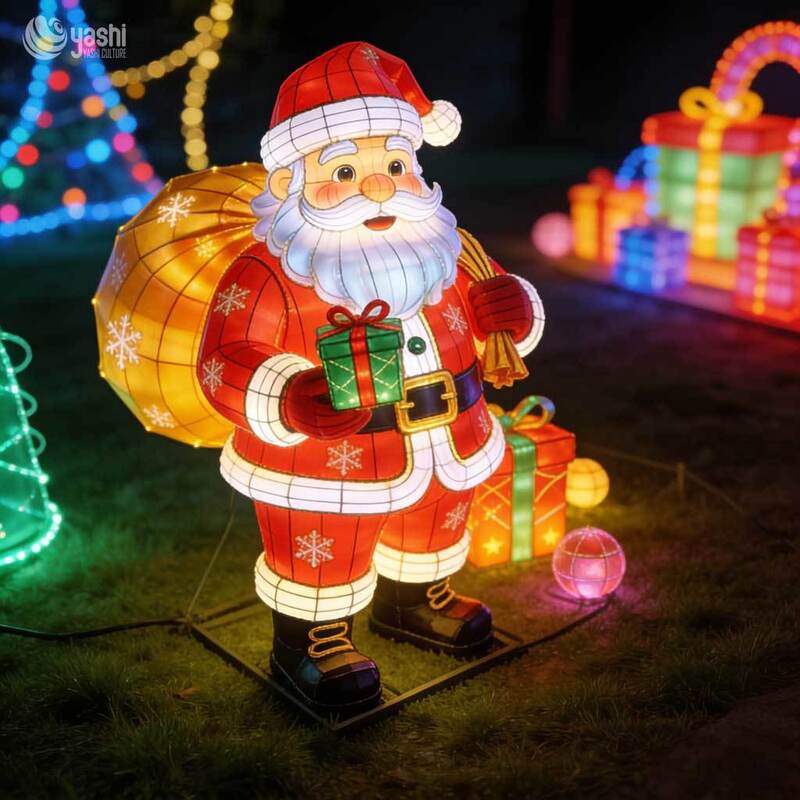 Outdoor Custom Christmas Santa LED Lantern Sculpture for Large Holiday Scene Commercial Lighting