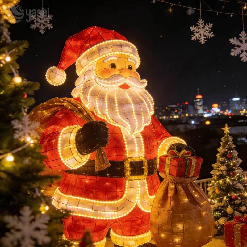 Giant Santa Claus House Light Sculpture, Commercial Outdoor LED Christmas Scene Lantern for Plaza Light Festival