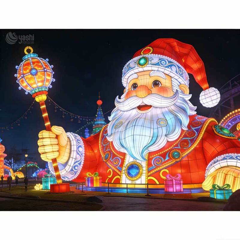 Outdoor Custom Christmas Santa LED Lantern Sculpture for Large Holiday Scene Commercial Lighting
