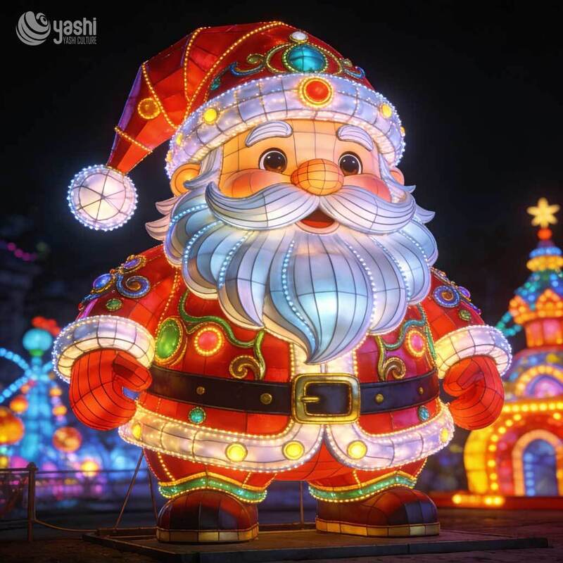 Giant Santa Claus House Light Sculpture, Commercial Outdoor LED Christmas Scene Lantern for Plaza Light Festival