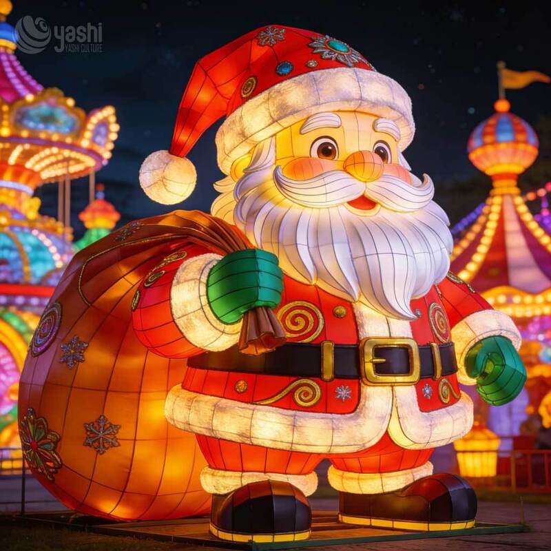 Giant Santa Claus Light Sculpture with Magic Staff, Custom Outdoor LED Christmas Lantern for Festival Light Exhibition