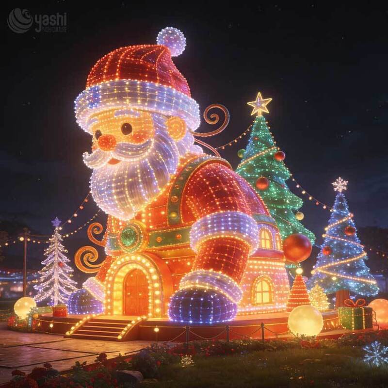 Giant Santa Claus Light Sculpture with Magic Staff, Custom Outdoor LED Christmas Lantern for Festival Light Exhibition