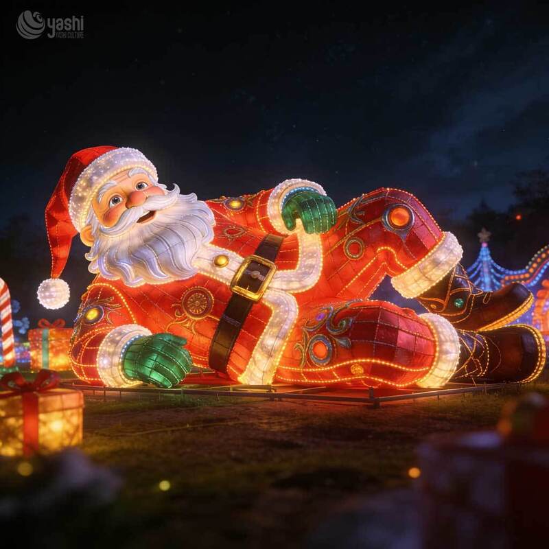 Giant Santa Claus Light Sculpture with Magic Staff, Custom Outdoor LED Christmas Lantern for Festival Light Exhibition