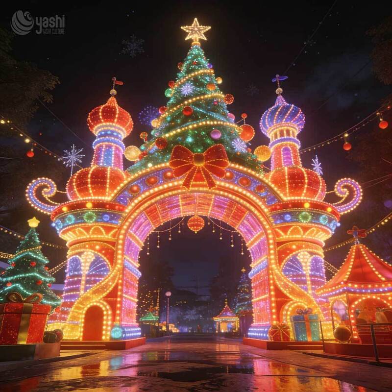 Fairy Tale Christmas Arch Light Sculpture, Custom Outdoor LED Festival Lantern Archway for Light Show
