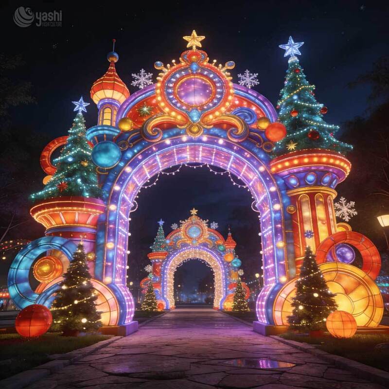 Fairy Tale Christmas Arch Light Sculpture, Custom Outdoor LED Festival Lantern Archway for Light Show