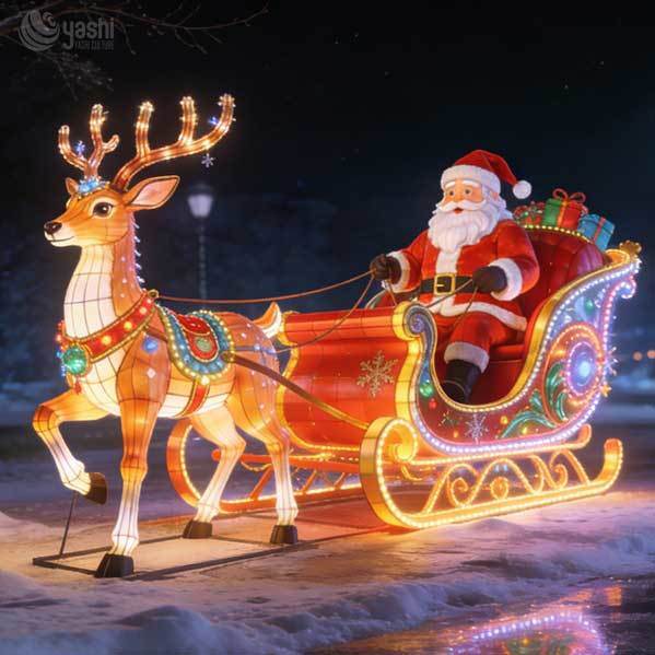 Santa Claus Reindeer Sleigh Light Sculpture Set, Custom Outdoor LED Christmas Lantern for Light Festival
