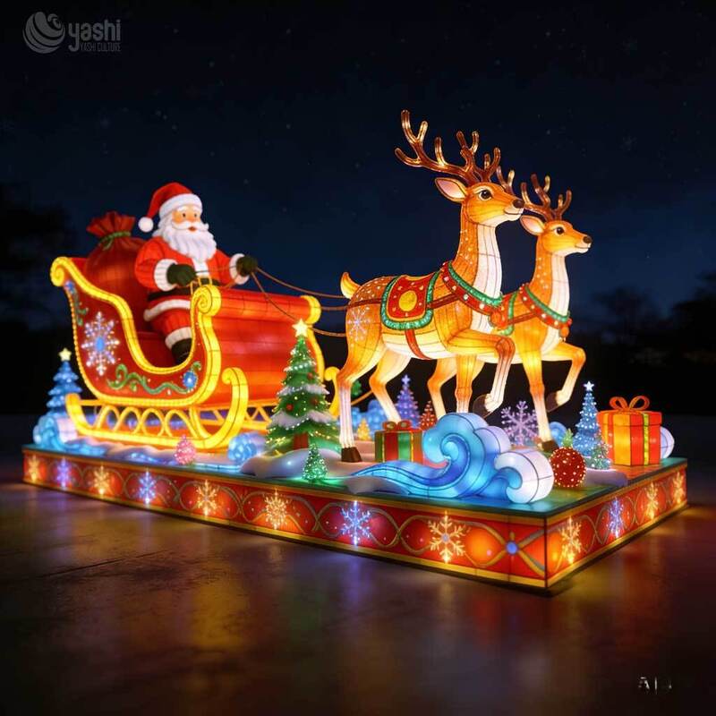 Santa Claus Reindeer Sleigh Light Sculpture Set, Custom Outdoor LED Christmas Lantern for Light Festival