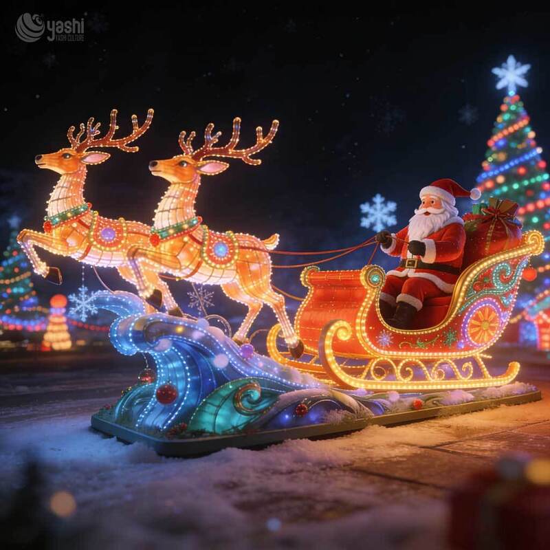 Christmas Lantern Set Santa Claus Reindeer Sleigh LED Light Sculpture Waterproof Outdoor Holiday Decoration