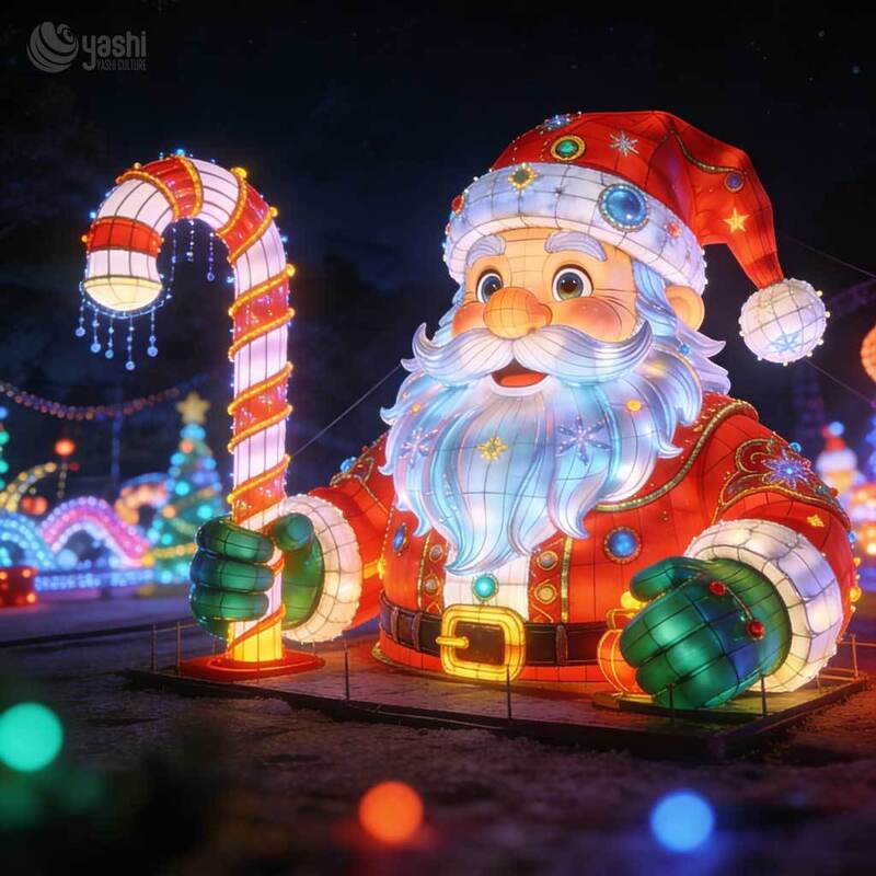 Custom Giant Santa Claus Candy Cane LED Lantern, Outdoor Waterproof Christmas Motif Light Sculpture For Festival Plaza Display