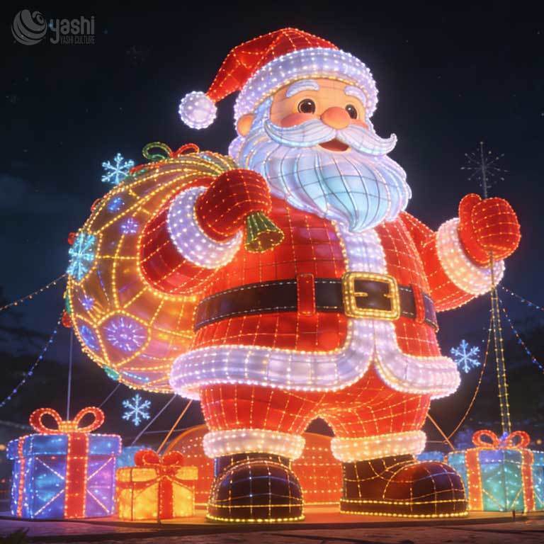 Custom Giant Santa Claus Candy Cane LED Lantern, Outdoor Waterproof Christmas Motif Light Sculpture For Festival Plaza Display