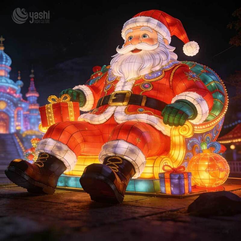 Custom Giant Santa Claus Candy Cane LED Lantern, Outdoor Waterproof Christmas Motif Light Sculpture For Festival Plaza Display