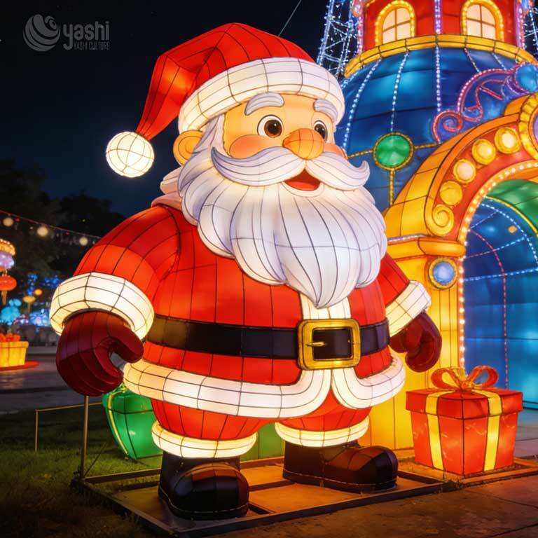 Custom Giant Santa Claus Candy Cane LED Lantern, Outdoor Waterproof Christmas Motif Light Sculpture For Festival Plaza Display