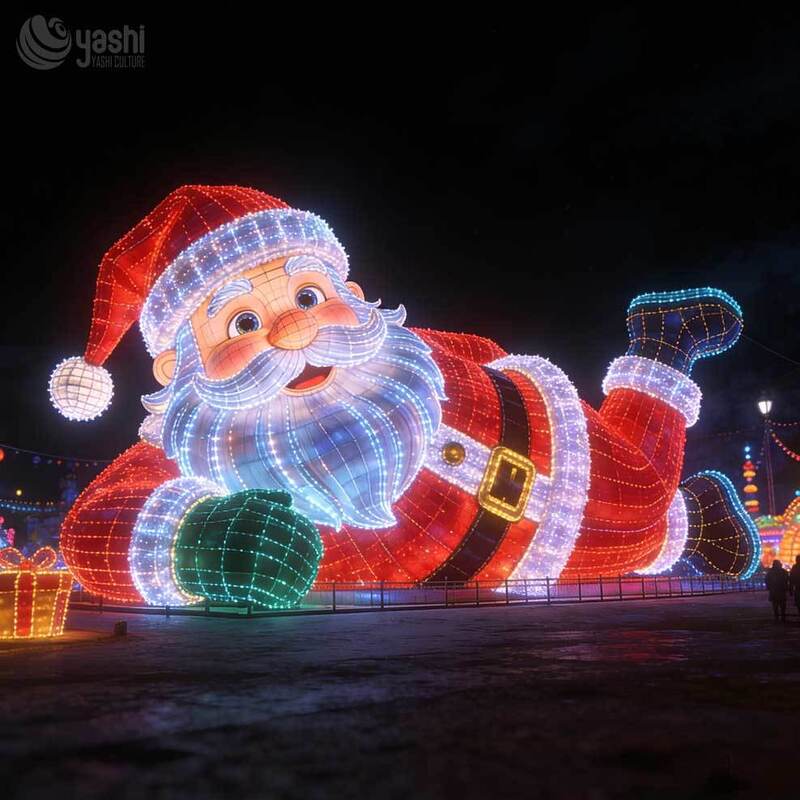 Custom Giant Santa Claus Candy Cane LED Lantern, Outdoor Waterproof Christmas Motif Light Sculpture For Festival Plaza Display