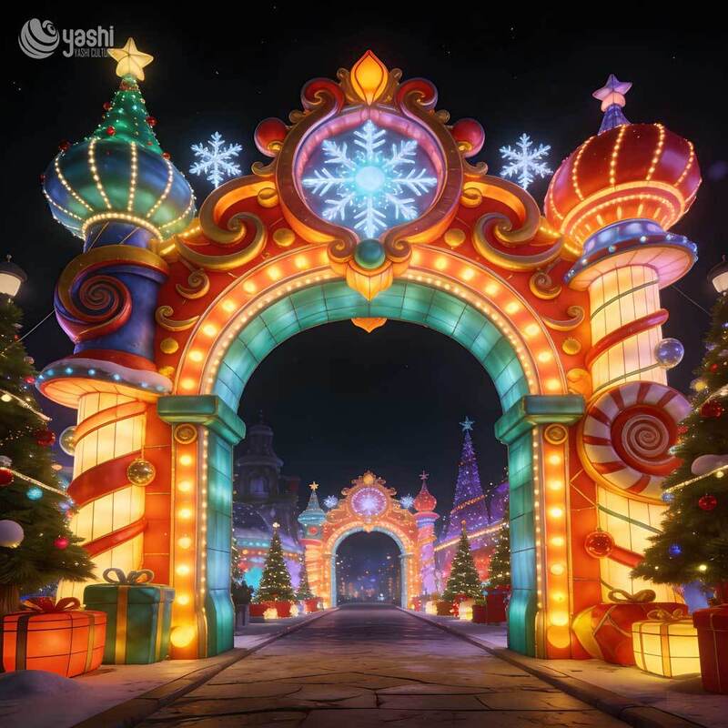 Commercial Illuminated Christmas Archway Lanterns, Giant Outdoor Light Tunnel Sculpture for Light Festival
