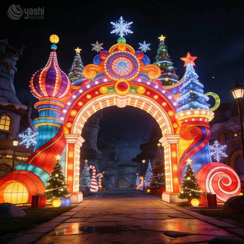 Commercial Illuminated Christmas Archway Lanterns, Giant Outdoor Light Tunnel Sculpture for Light Festival