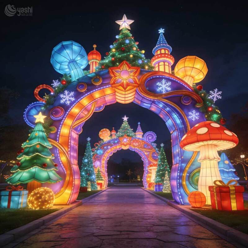 Commercial Illuminated Christmas Archway Lanterns, Giant Outdoor Light Tunnel Sculpture for Light Festival