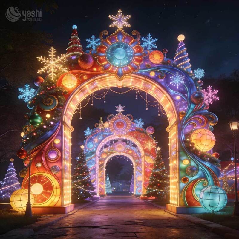 Commercial Illuminated Christmas Archway Lanterns, Giant Outdoor Light Tunnel Sculpture for Light Festival