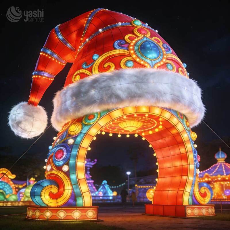 Giant Christmas Tree Light Sculpture With House Door, Custom Outdoor LED Christmas Lantern for Festival Light Exhibition