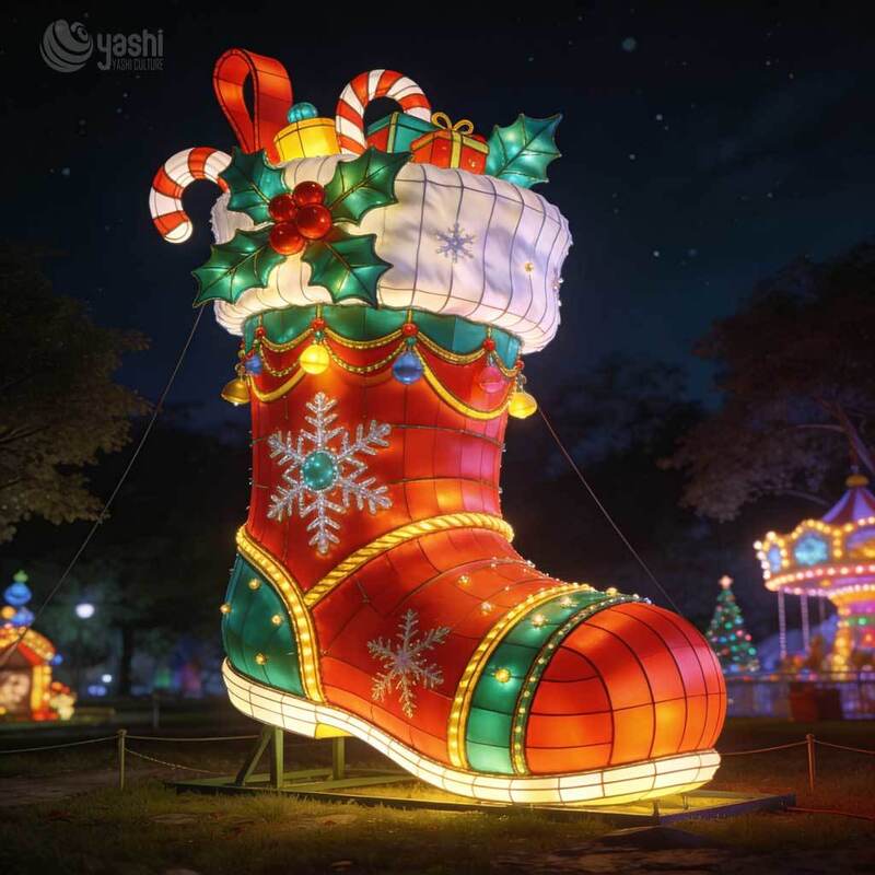 Giant Santa Hat House Light Sculpture, Custom Outdoor LED Christmas Cabin Lantern for Holiday Light Exhibition