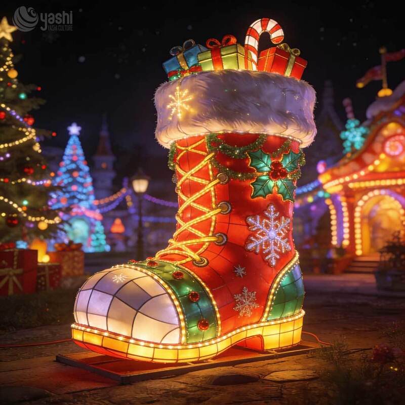 Giant Santa Hat House Light Sculpture, Custom Outdoor LED Christmas Cabin Lantern for Holiday Light Exhibition