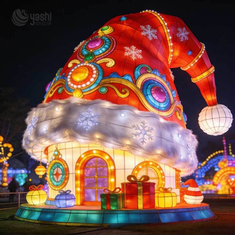 Giant Santa Hat Arch Light Sculpture, Custom Outdoor LED Christmas Arch Lantern for Festival Light Show
