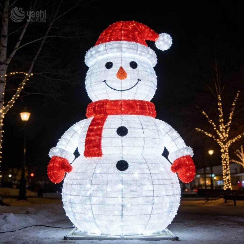 Custom LED Wire Frame Snowman Light Sculpture, Giant Outdoor Snowman Christmas Light with Gift Boxes for Yard & Plaza Decor
