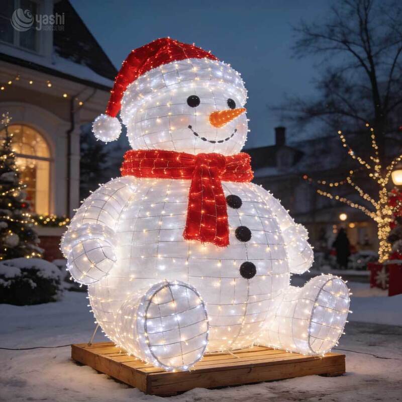 Waterproof 3D LED Snowman Sculpture Christmas Ornament for Outdoor Garden, Lawn, Festival Display