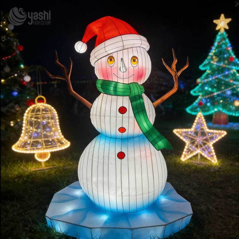 Custom LED Wire Frame Snowman Light Sculpture, Giant Outdoor Snowman Christmas Light with Gift Boxes for Yard & Plaza Decor