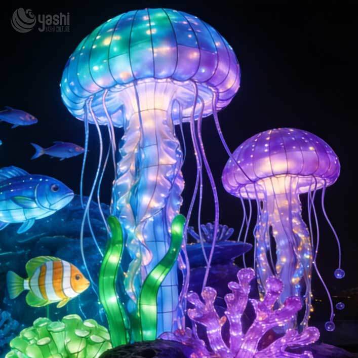 Custom Sea Turtle LED Lantern Sculpture, Ocean Theme Light Display with Coral & Seaweed for Outdoor Lantern Festival
