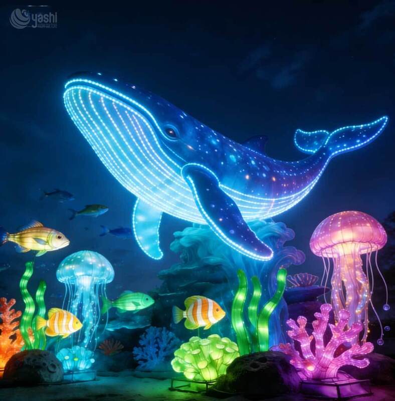 Custom Sea Turtle LED Lantern Sculpture, Ocean Theme Light Display with Coral & Seaweed for Outdoor Lantern Festival